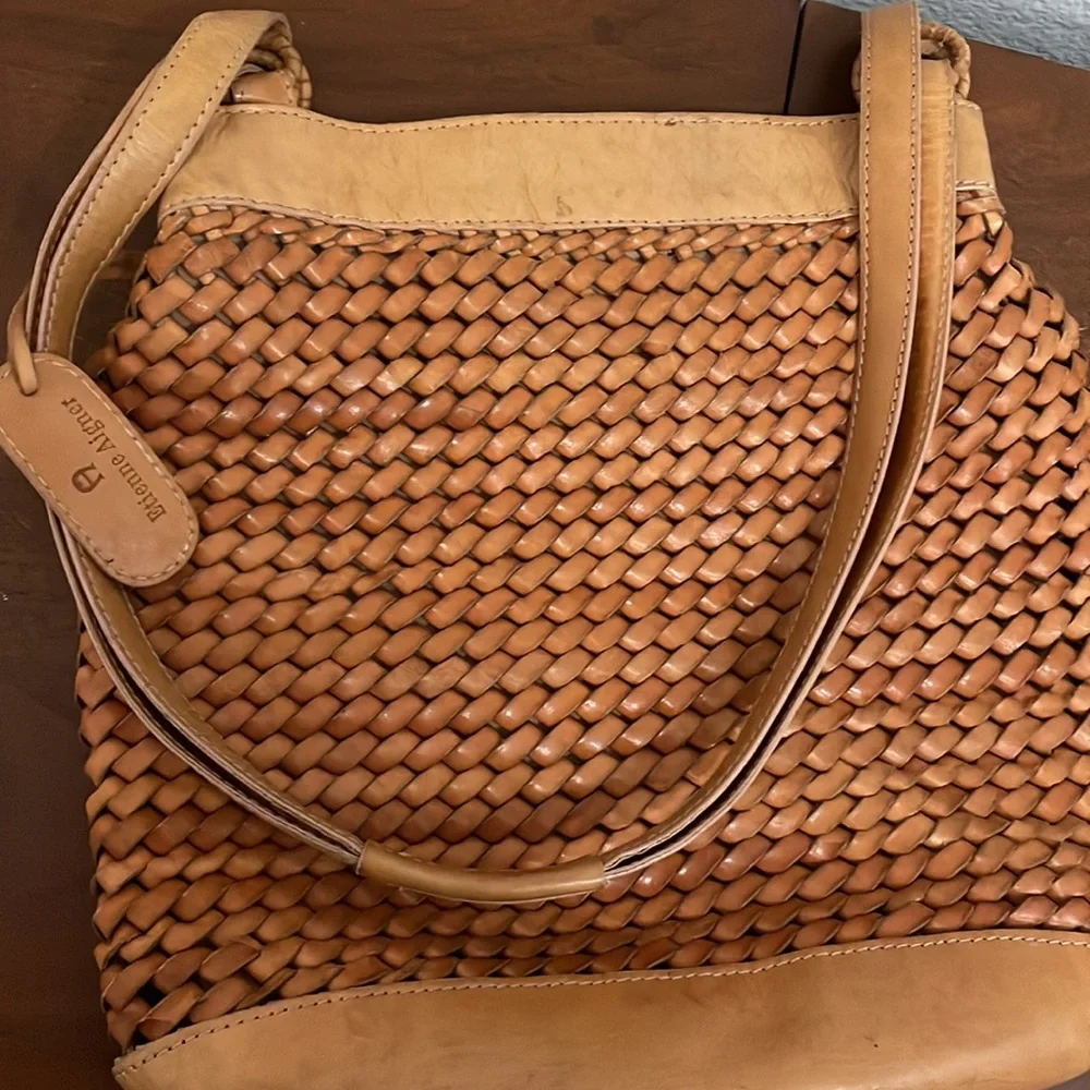 Woven Tan Leather Shoulder Bag